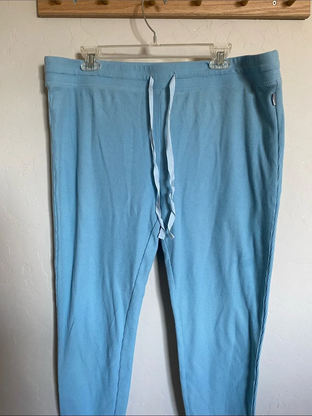 Eddie Bauer Women's Blue Waffle Knit Drawstring Jogger Pajama Pants Size XL
